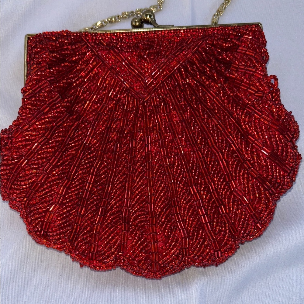 Vtg La Regale Handmade Elegant Beaded Brass Evening Prom Clutch Purse Should Bag
